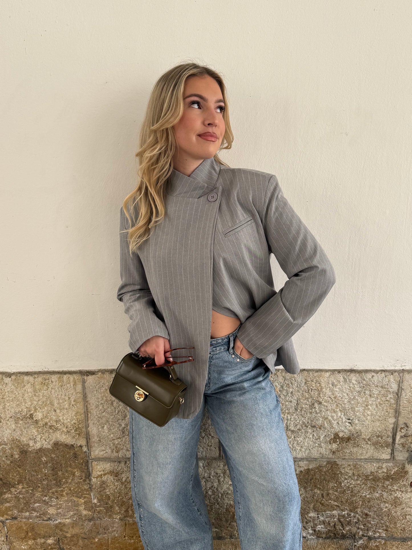 BLAZER AMBRE À RAYURES GRIS