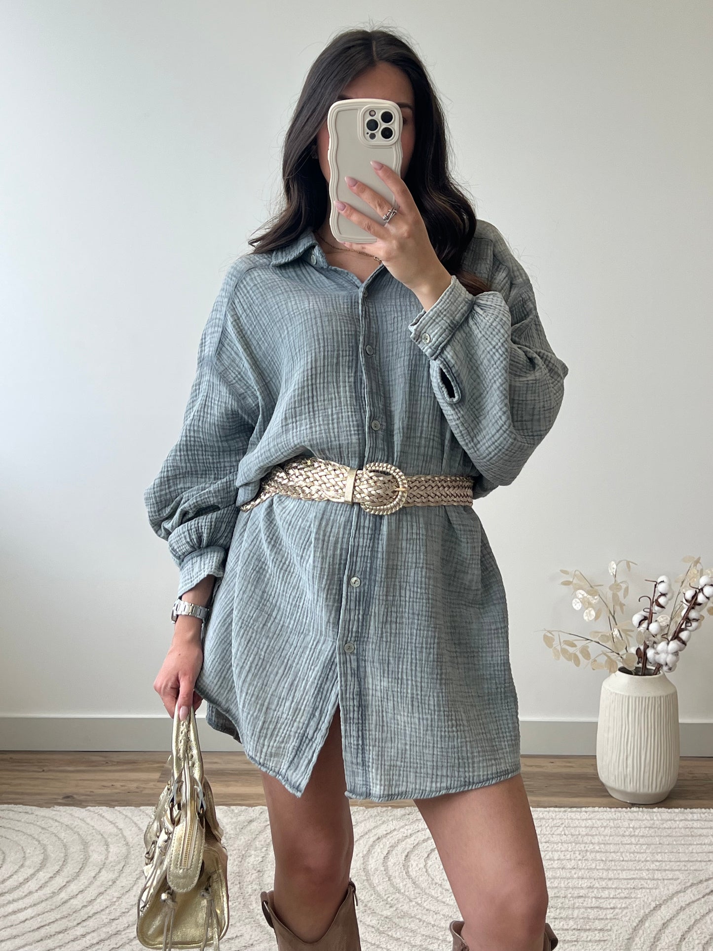 ROBE CHEMISE ÉZIA GRIS FONCÉ