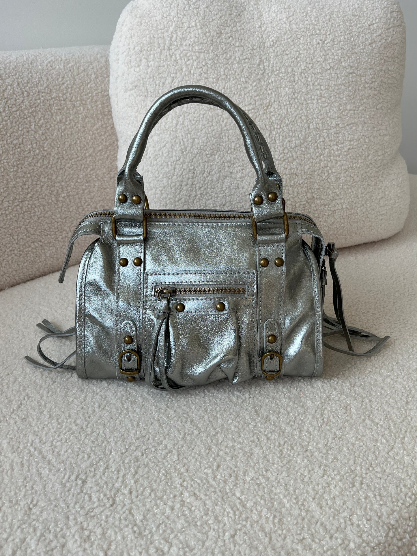 SAC VAL MINI - 100% CUIR ARGENTÉ