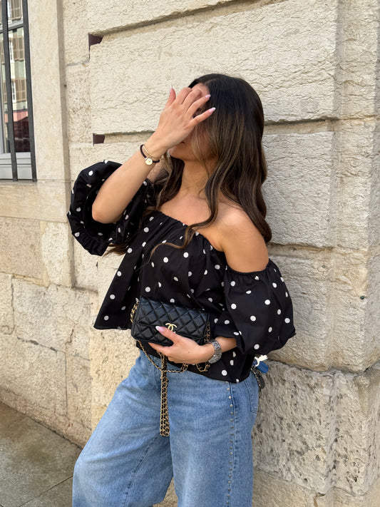 BLOUSE GABY NOIR À POIS