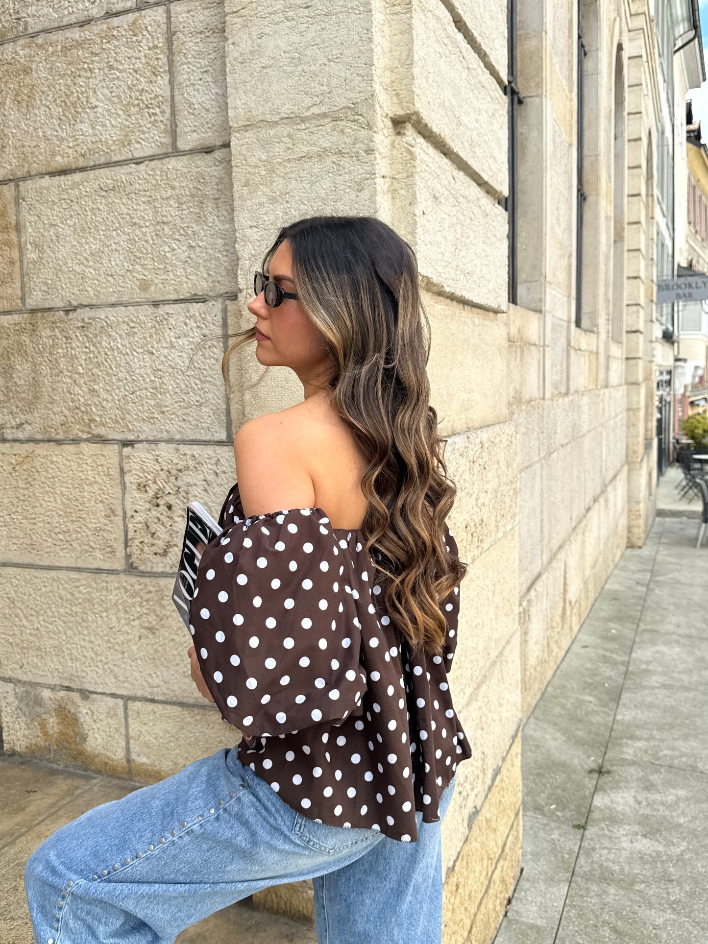 BLOUSE GABY MARRON À POIS