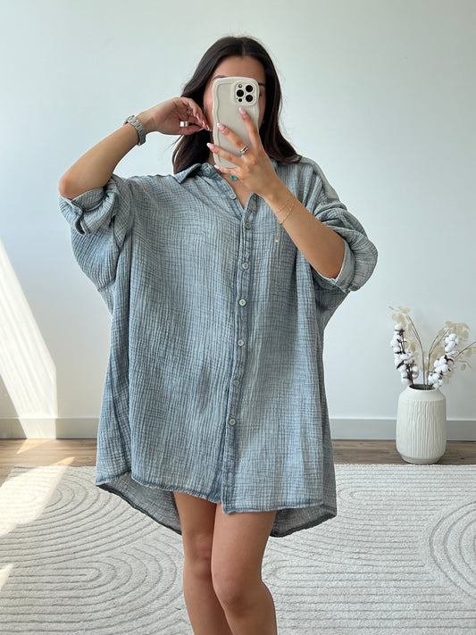 ROBE CHEMISE ÉZIA GRIS FONCÉ