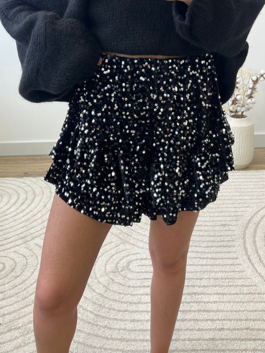 JUPE SHORT VELOURS NOIR