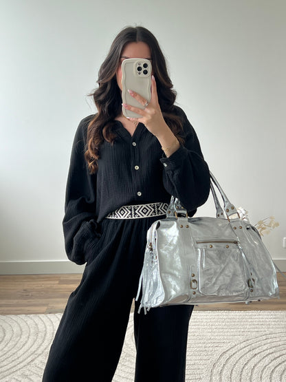 SAC VAL LARGE - 100% CUIR ARGENT