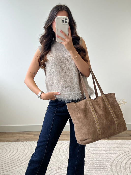 SAC BELLA TAUPE 100% CUIR (DÉFECTUEUX)