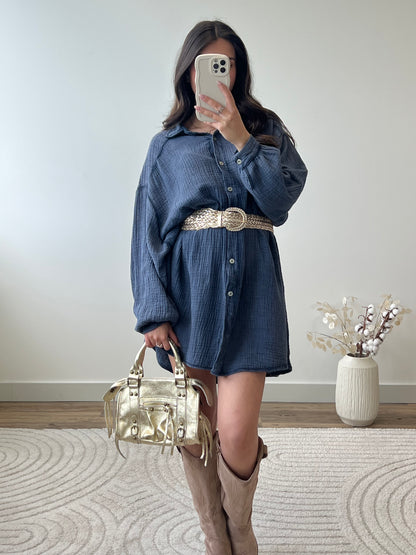 ROBE CHEMISE ÉZIA BLEU MARINE