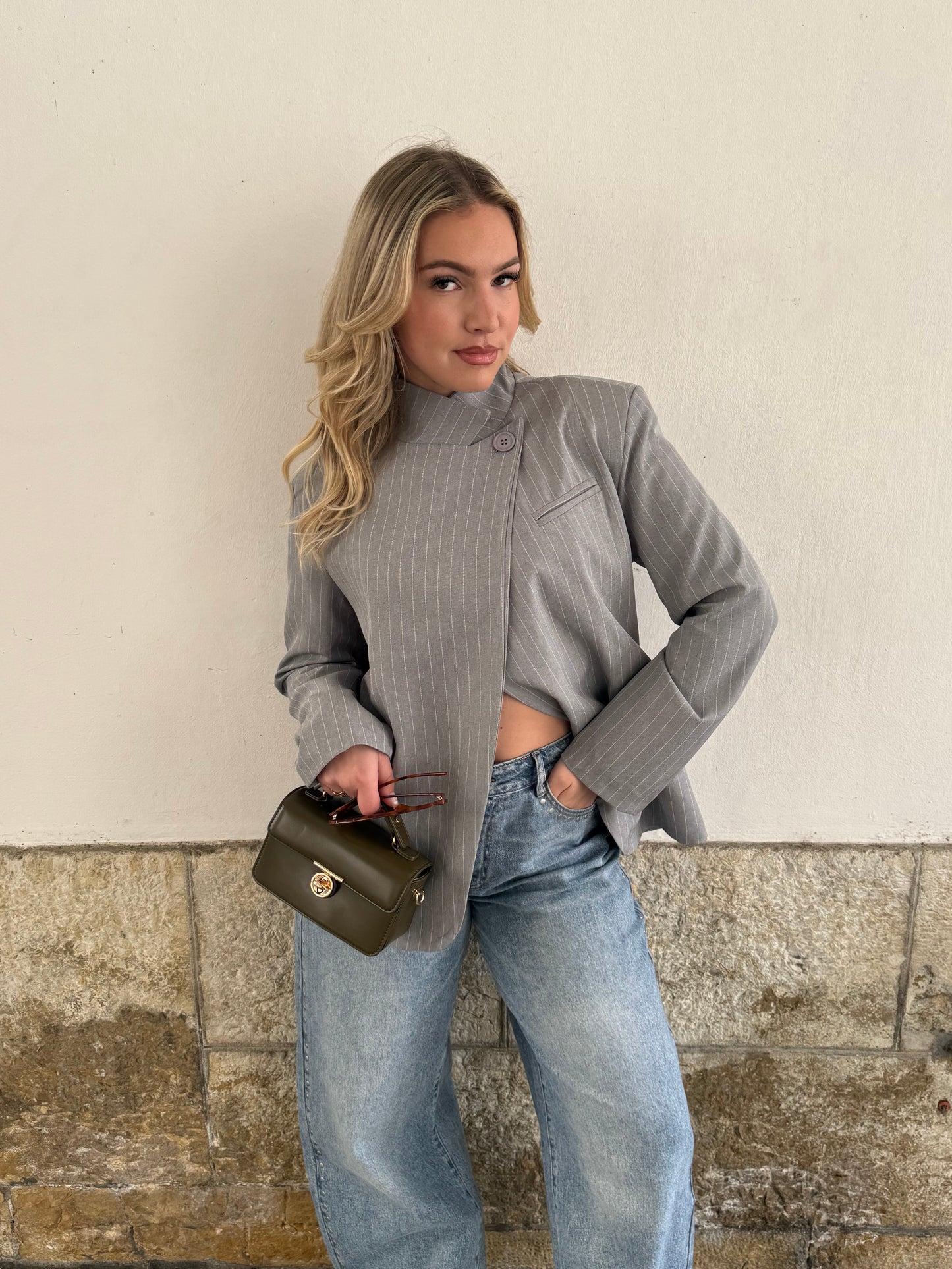 BLAZER AMBRE À RAYURES GRIS