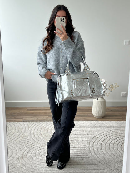 SAC VAL LARGE - 100% CUIR ARGENT