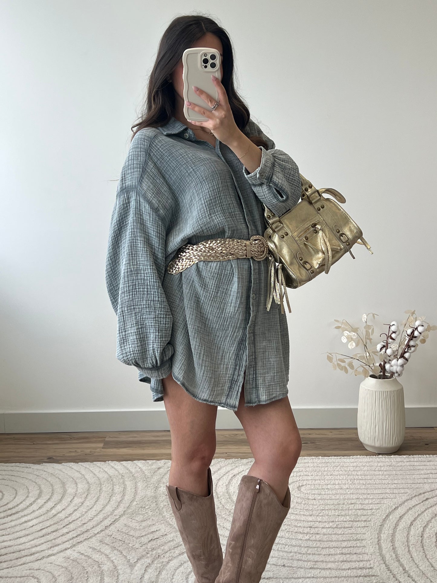 ROBE CHEMISE ÉZIA GRIS FONCÉ