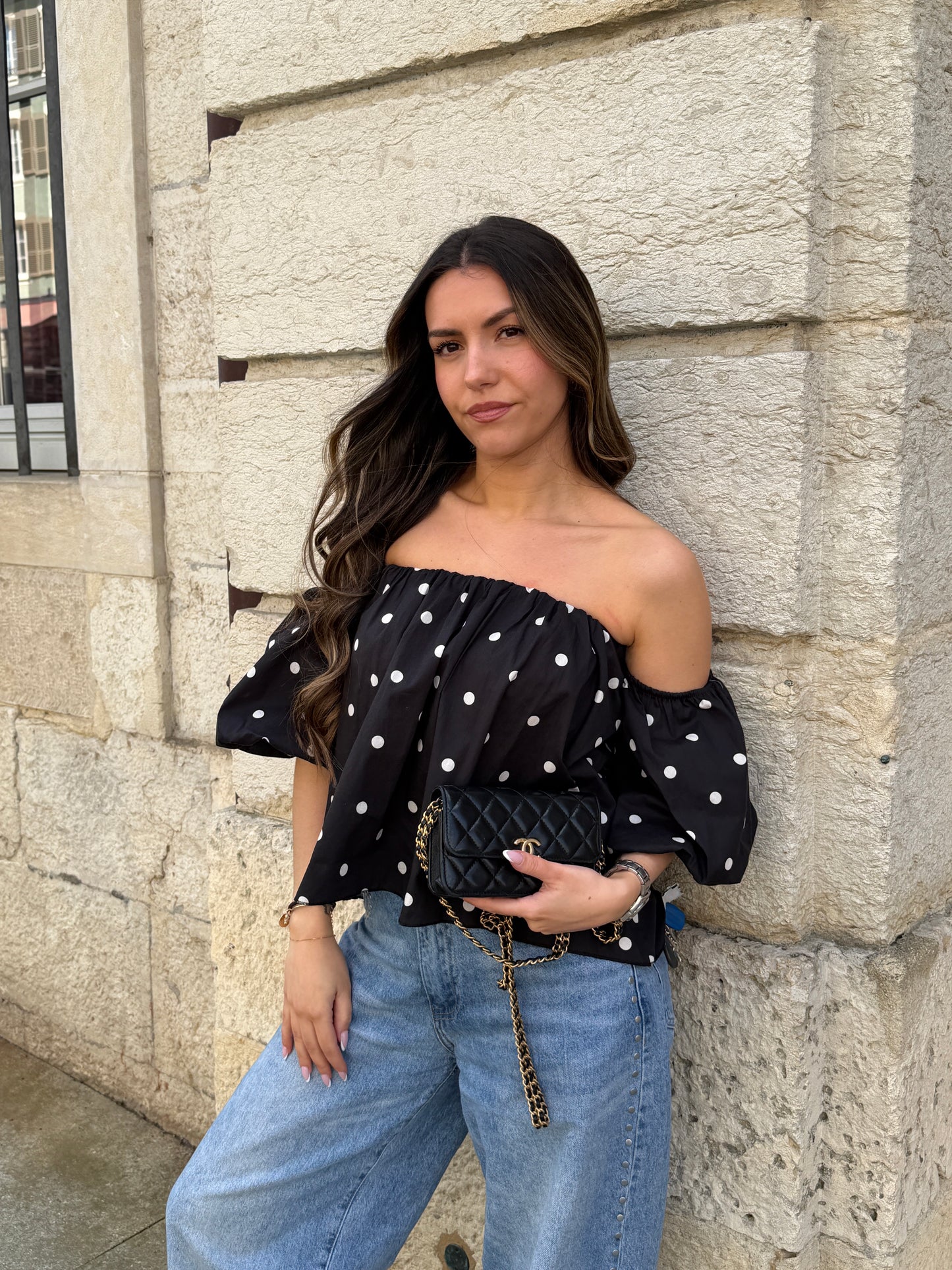 BLOUSE GABY NOIR À POIS