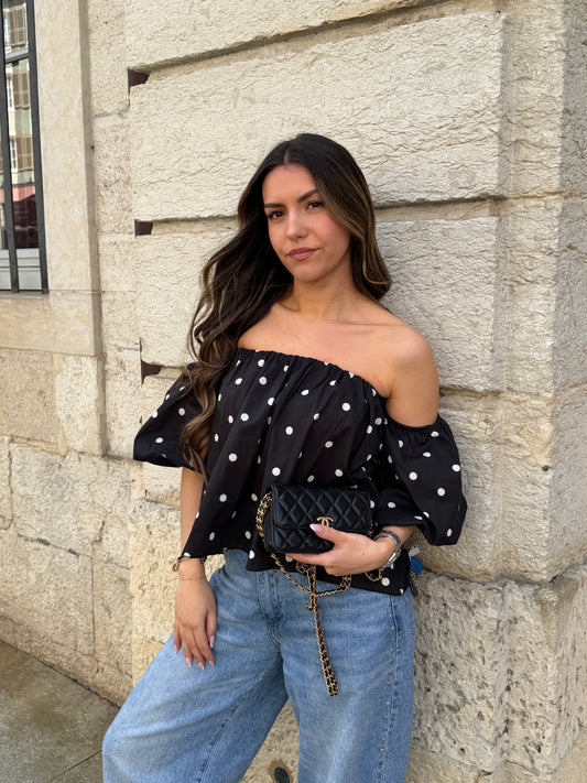 BLOUSE GABY NOIR À POIS