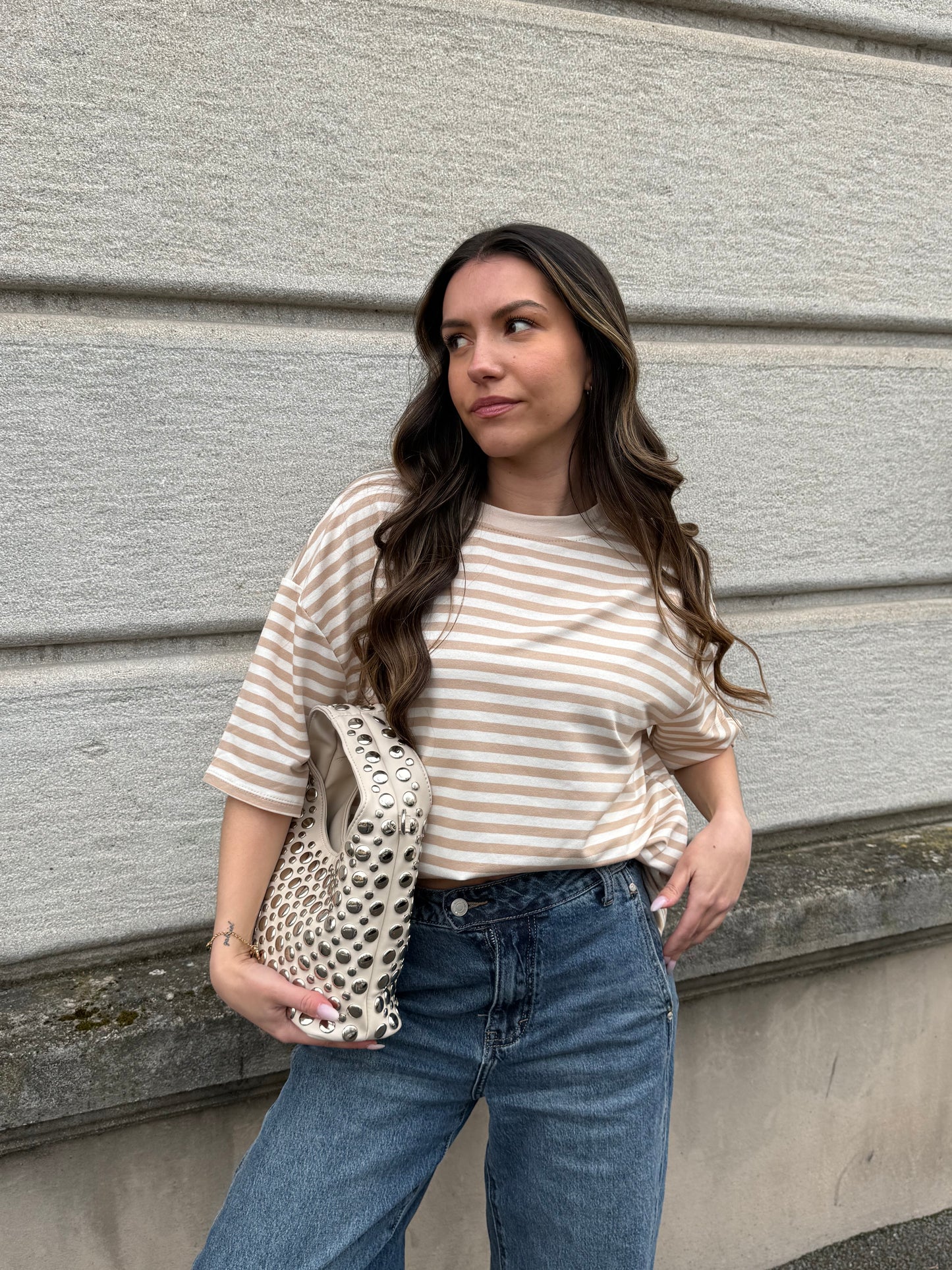 T-SHIRT LOUNA BEIGE/BLANC