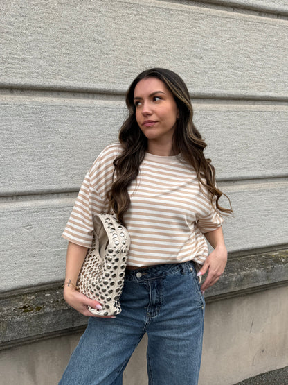 T-SHIRT LOUNA BEIGE/BLANC
