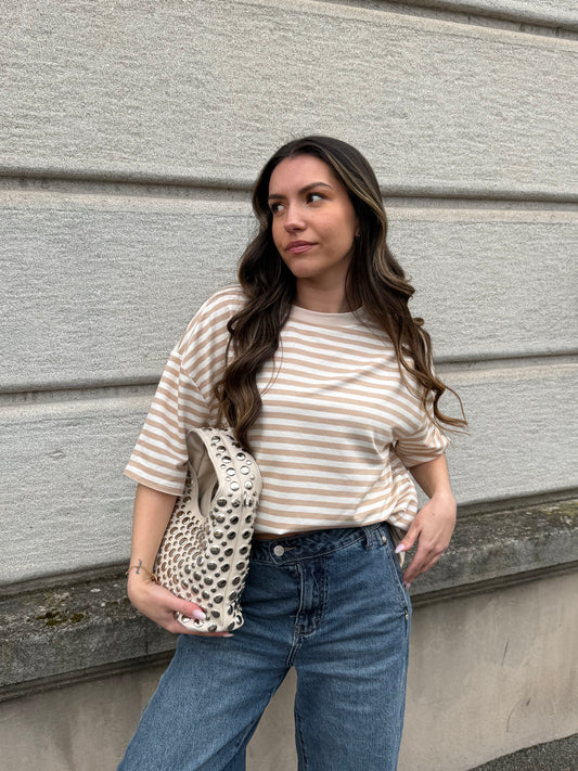 T-SHIRT LOUNA BEIGE/BLANC