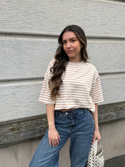 T-SHIRT LOUNA BEIGE/BLANC