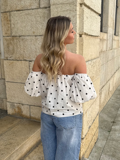 BLOUSE GABY BLANCHE À POIS