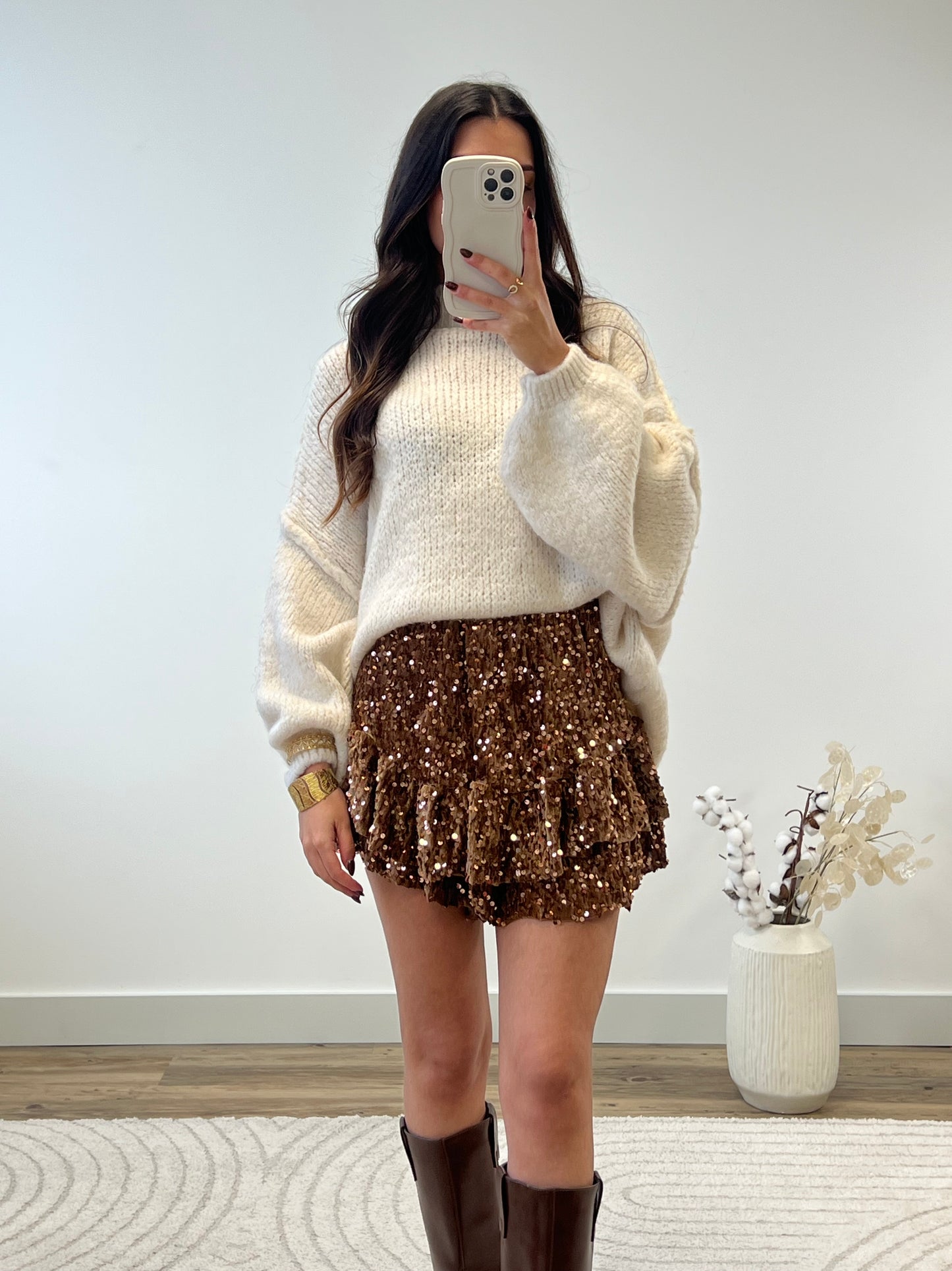 JUPE SHORT VELOURS CAMEL