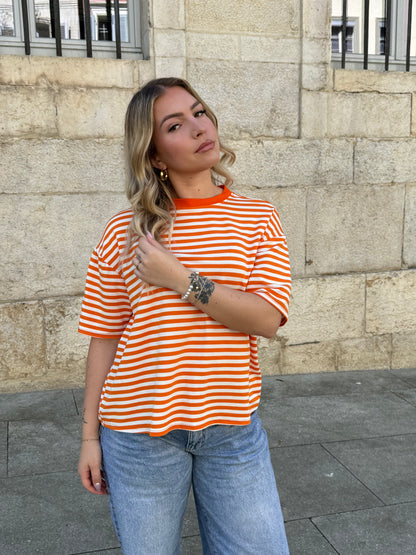 T-SHIRT LOUNA ORANGE/BLANC