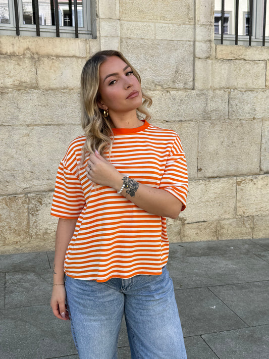 T-SHIRT LOUNA ORANGE/BLANC