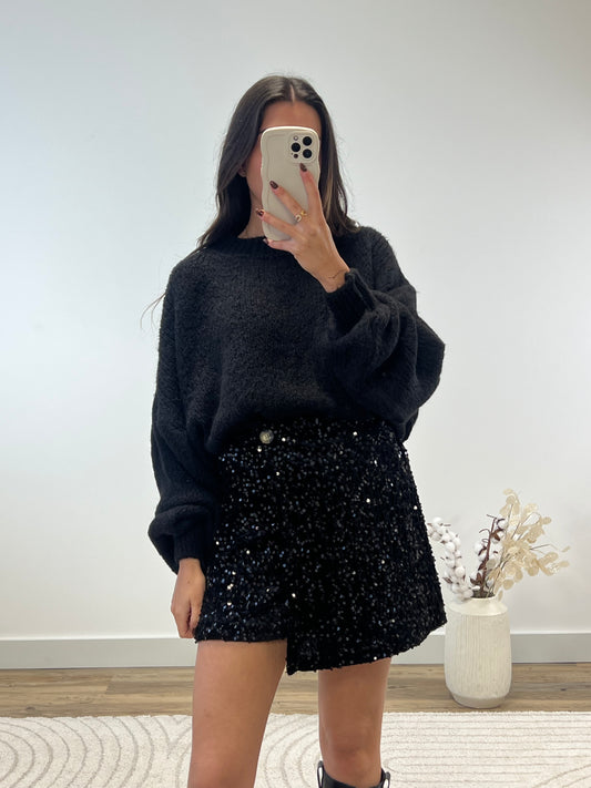 JUPE SHORT À SEQUINS NOIR