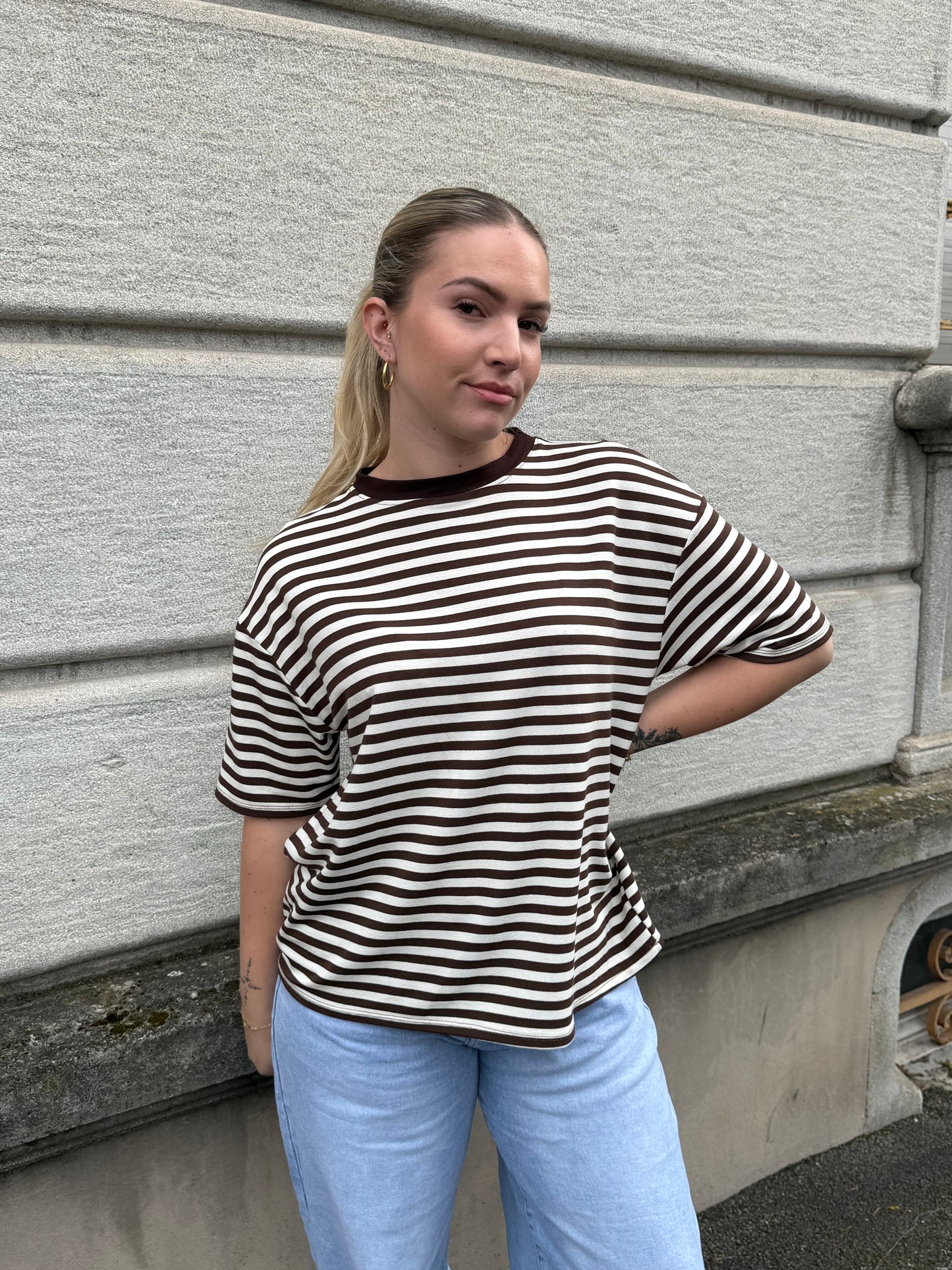 T-SHIRT LOUNA MARRON/BLANC