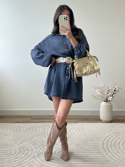 ROBE CHEMISE ÉZIA BLEU MARINE