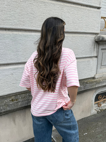 T-SHIRT LOUNA ROSE/BLANC