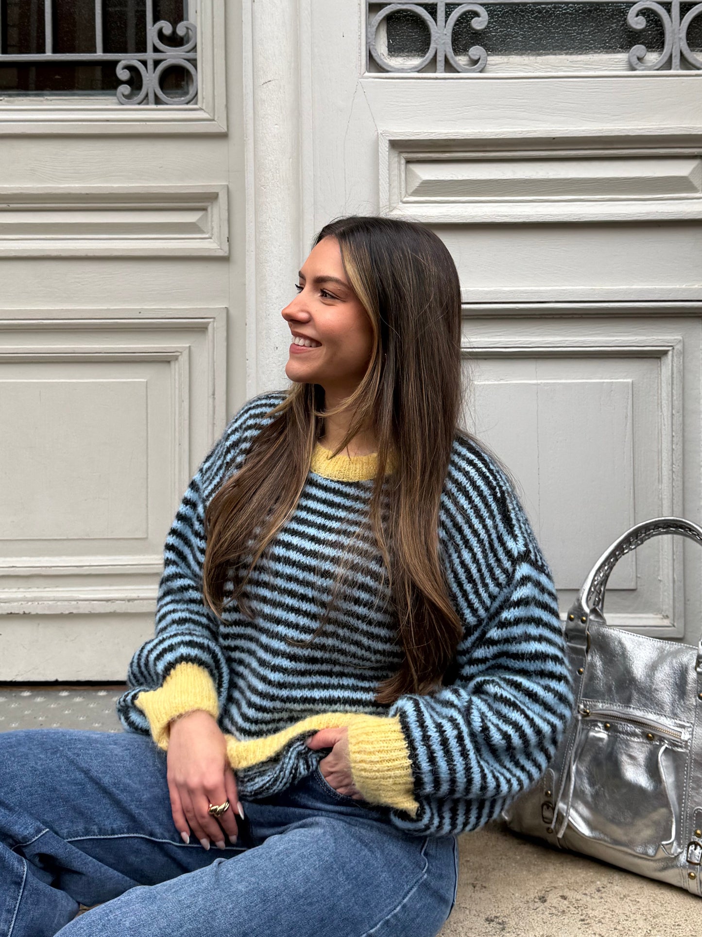 PULL EDY RAYÉ BLEU JAUNE (PRÉCO - EXPÉDITION 11/02)