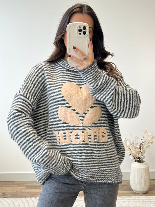 PULL AMOUR GRIS & BEIGE